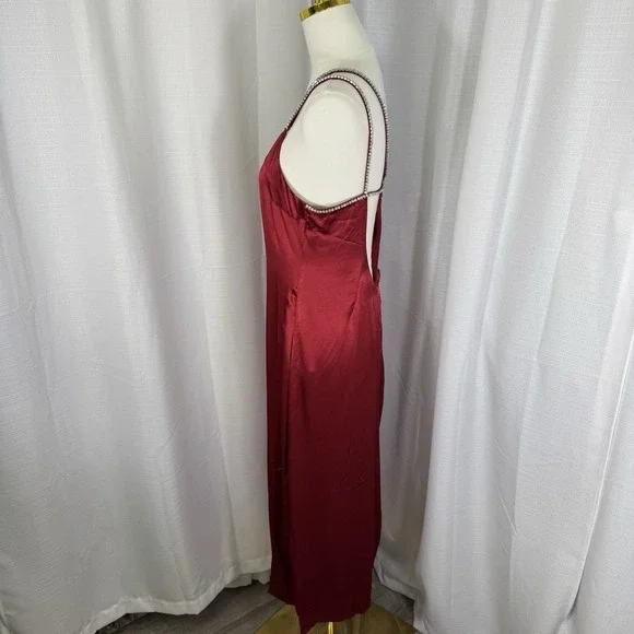 NEW For Love And Lemons Elora Midi Slip Dress Red M Evening Party Slit Holiday - Picture 5 of 16
